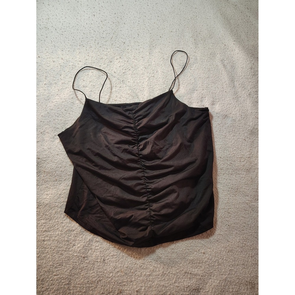 Cuidado Con El Perro Tank Top Womens XL Black Ruched Front Spaghetti Strap Cami